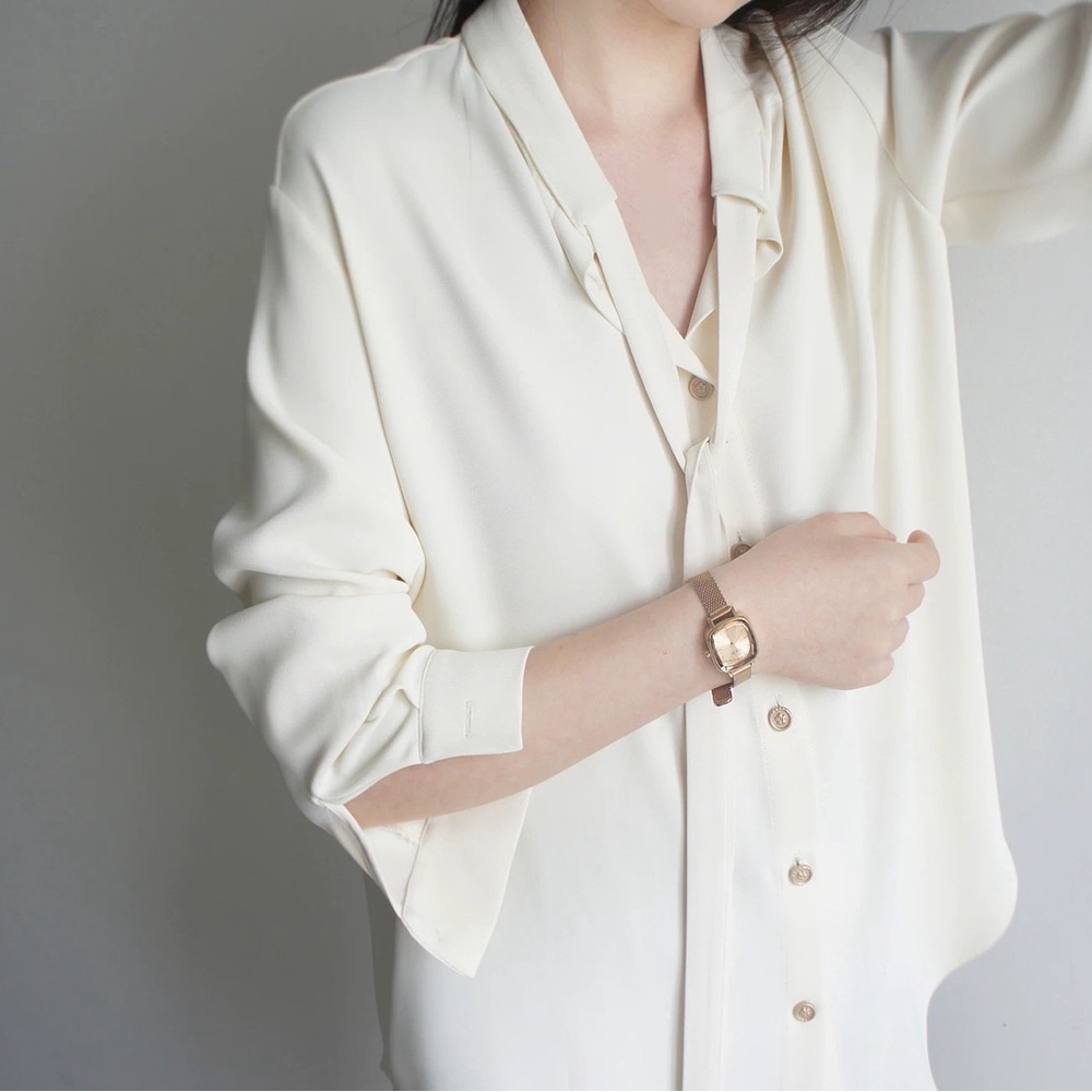 Elegant Cream belted Blouse